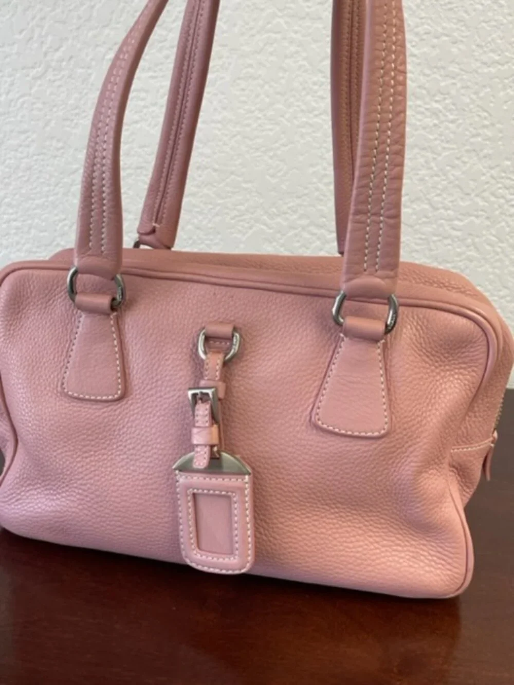 PRADA PINK LEATHER SATCHEL BAG, AUTHENTIC